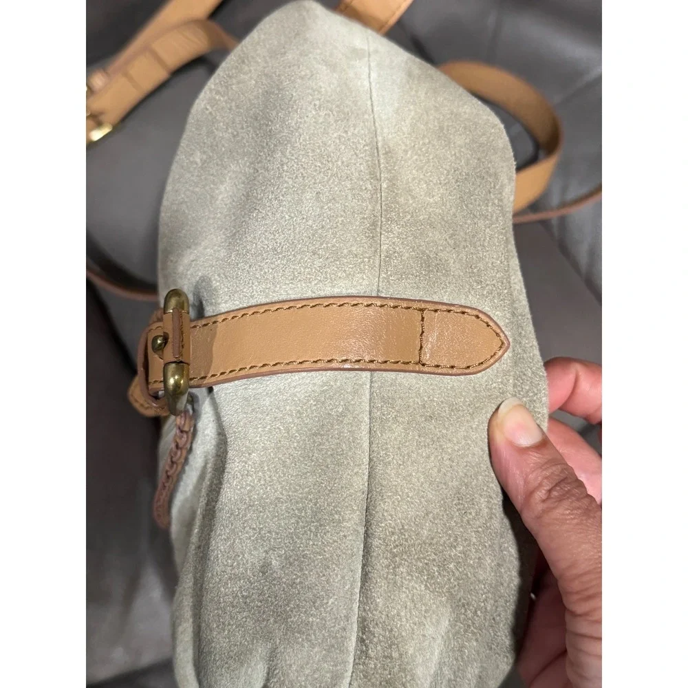 Holding Horses Anthropologie Grey Suede Leather Braided Crossbody Hobo 8